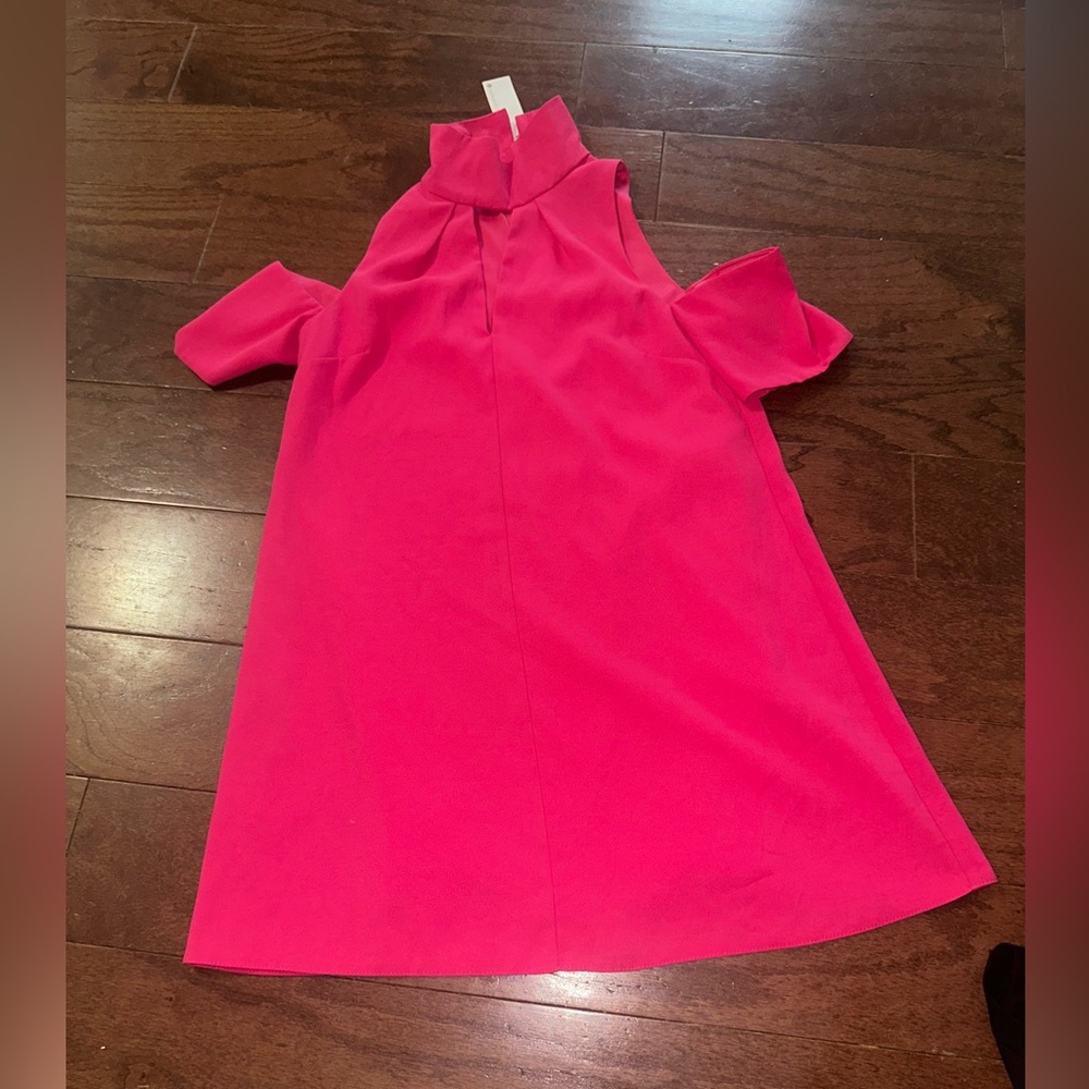 BEAU TISSU Hot Pink Cold-Shoulder A-Line Dress